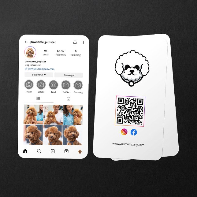 Carte De Visite Instagram Profil Chien Influencer Photo QR Code (Créateur téléchargé)