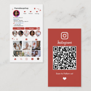 Carte De Visite Instagram QR Code Social Media Raspberry Blush Red