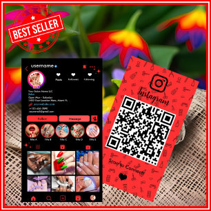 Carte De Visite Instagram Salon de Manucure Rouge Code QR des Mé