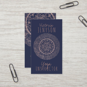 Carte De Visite Instructeur bleu de minuit de yoga de mandala rose