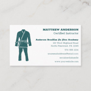 Carte De Visite Instructeur brésilien Jiu Jitsu BJJ School Turquo