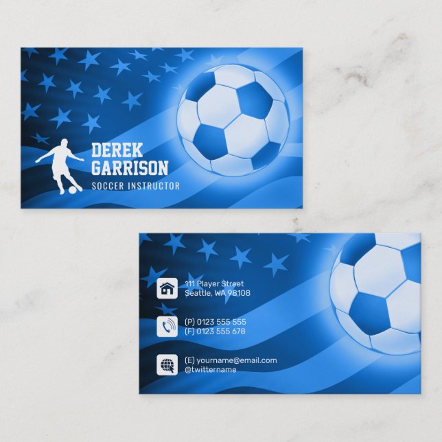 Carte De Visite Instructeur de football | Bleu Coach (Devant / Derrière)