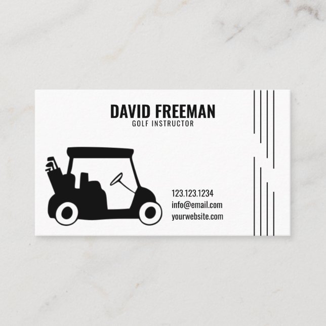 Carte De Visite Instructeur de golf blanc Silhouette Cart Simple (Devant)