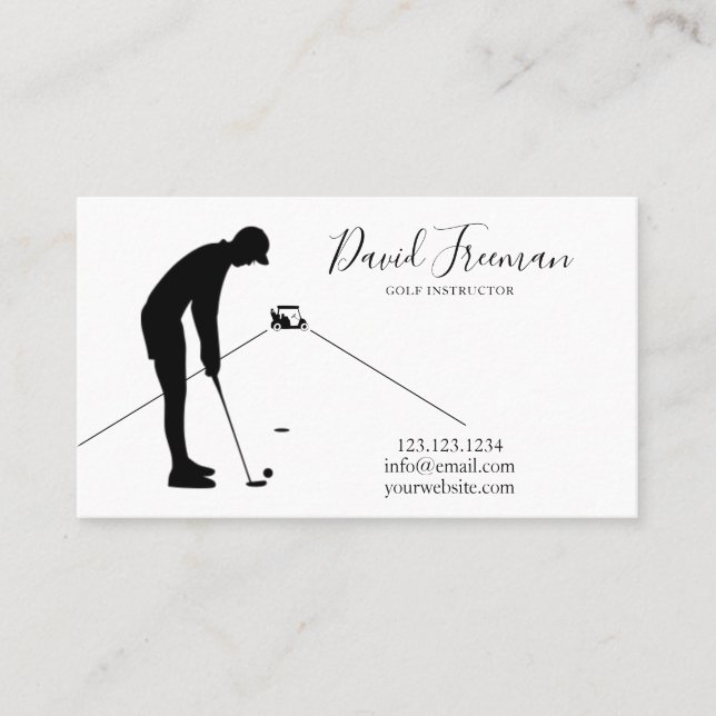 Carte De Visite Instructeur de golf blanc Silhouette simple (Devant)