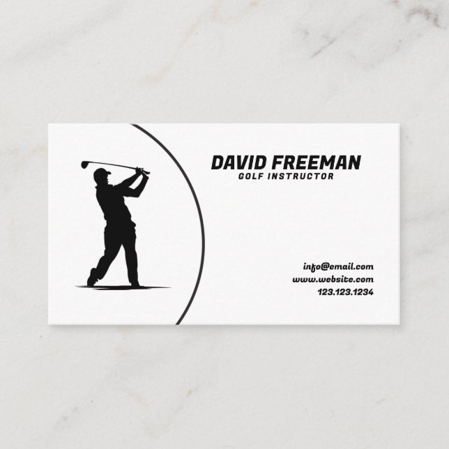 Carte De Visite Instructeur de golf moderne Black and White Swing (Devant)