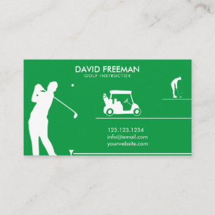 Carte De Visite Instructeur de golf moderne Golfer & Cart Green