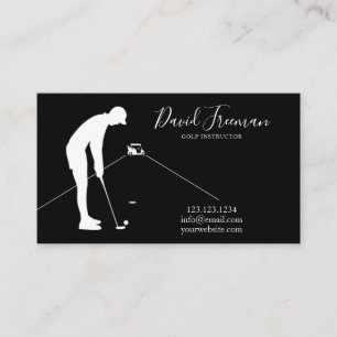 Carte De Visite Instructeur de golf Noir Silhouette Simple Swing