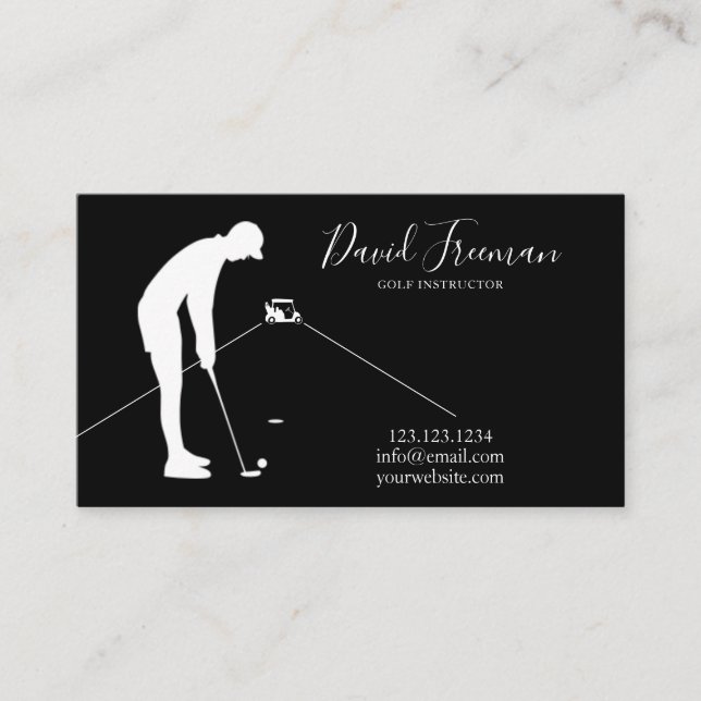 Carte De Visite Instructeur de golf Noir Silhouette Simple Swing (Devant)
