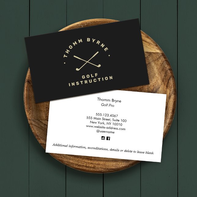 Carte De Visite Instructeur de golf Pro Crossed Golf Clubs Noir (Créateur téléchargé)