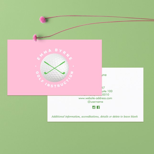 Carte De Visite Instructeur de golf Pro Pink Crossed Clubs Busi (Créateur téléchargé)