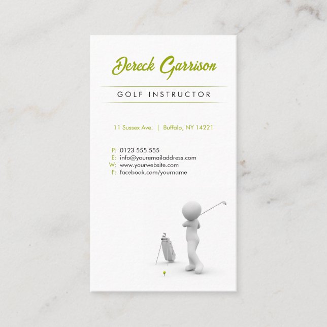 Carte De Visite Instructeur de golf | Professeur professionnel (Devant)