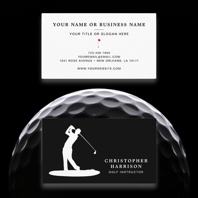 Carte De Visite Instructeur de golf Professional Modern Black Spor (Créateur téléchargé)