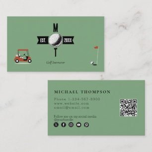 Carte De Visite Instructeur de golf Social Media QR Code Vert