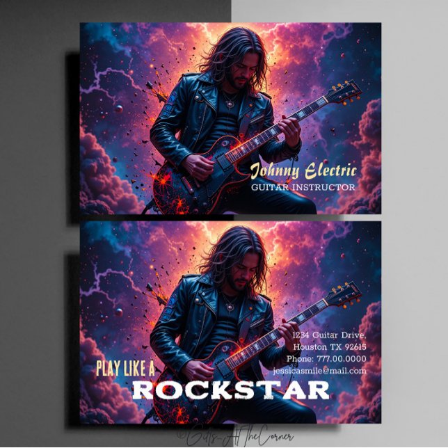 Carte De Visite Instructeur de guitare rock Star (Créateur téléchargé)