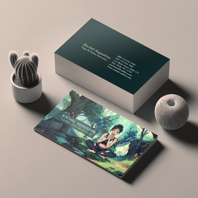 Carte De Visite Instructeur de méditation de Yoga Fitness Forêt Na (Créateur téléchargé)