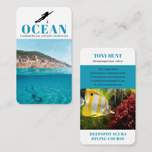 Carte De Visite Instructeur de plongée | Frogman | Sports nautique (Devant / Derrière)