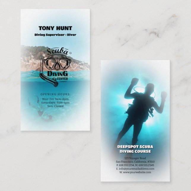 Carte De Visite Instructeur de plongée | Frogman | Sports nautique (Devant / Derrière)
