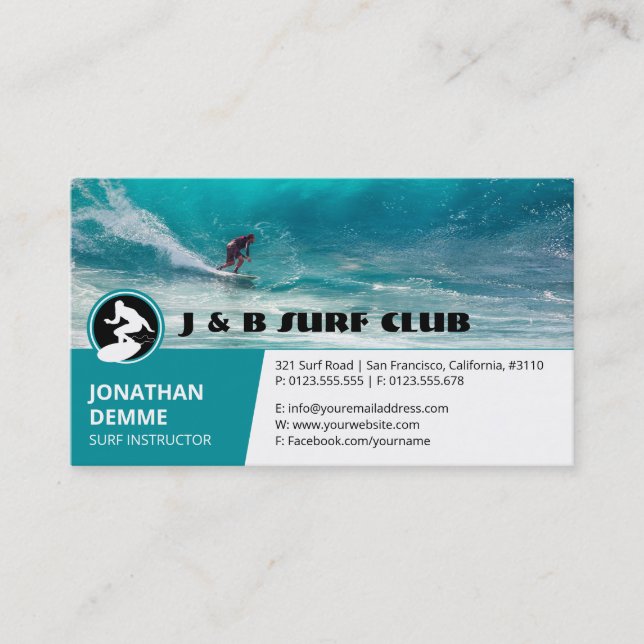 Carte De Visite Instructeur de surf | Surfboard Active Recreation (Devant)