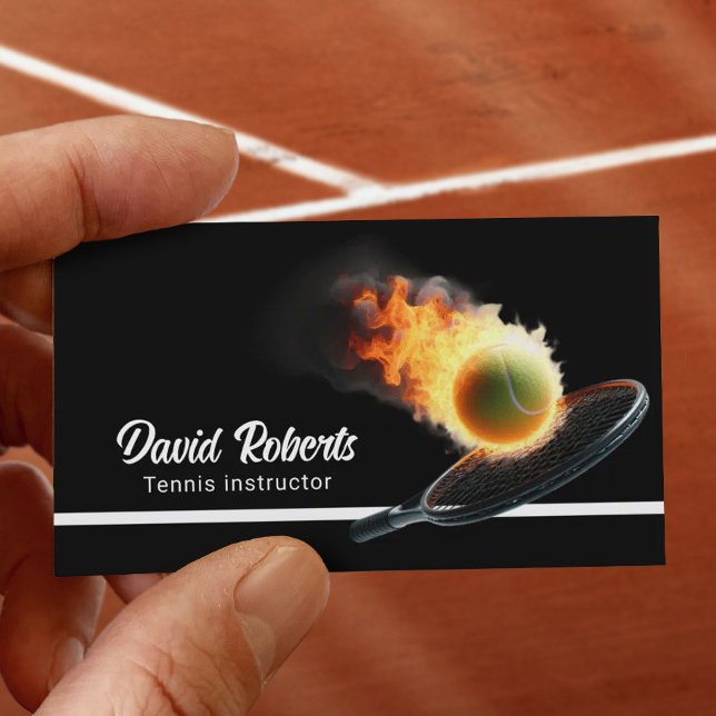 Carte De Visite Instructeur de tennis Bal de tennis en feu Plaque  (Créateur téléchargé)