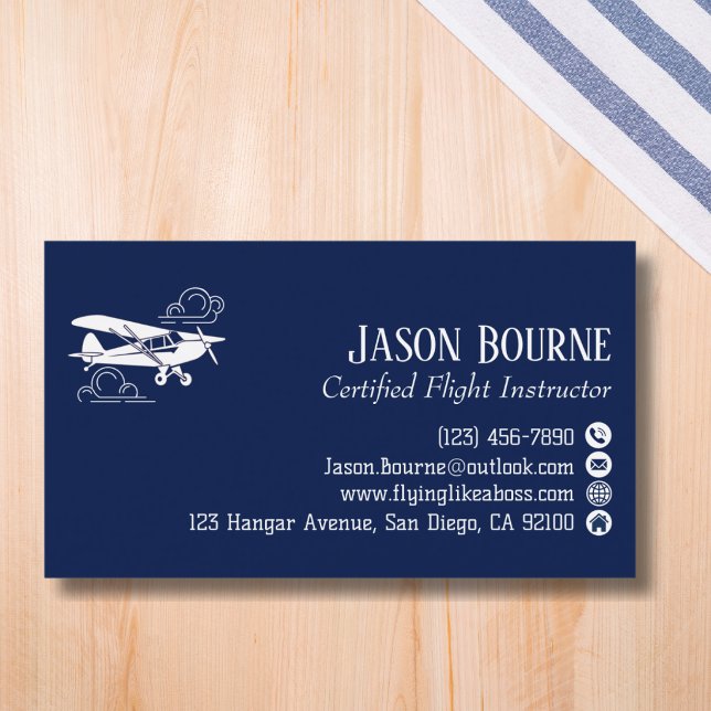 Carte De Visite Instructeur de vol d'aviation de code QR professio (Créateur téléchargé)