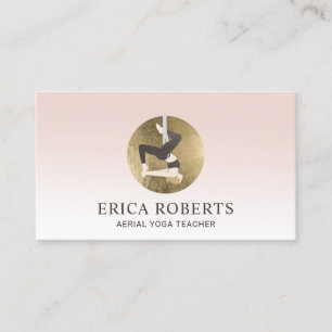 Carte De Visite Instructeur de yoga aérien au vol Logo Gold Blush 