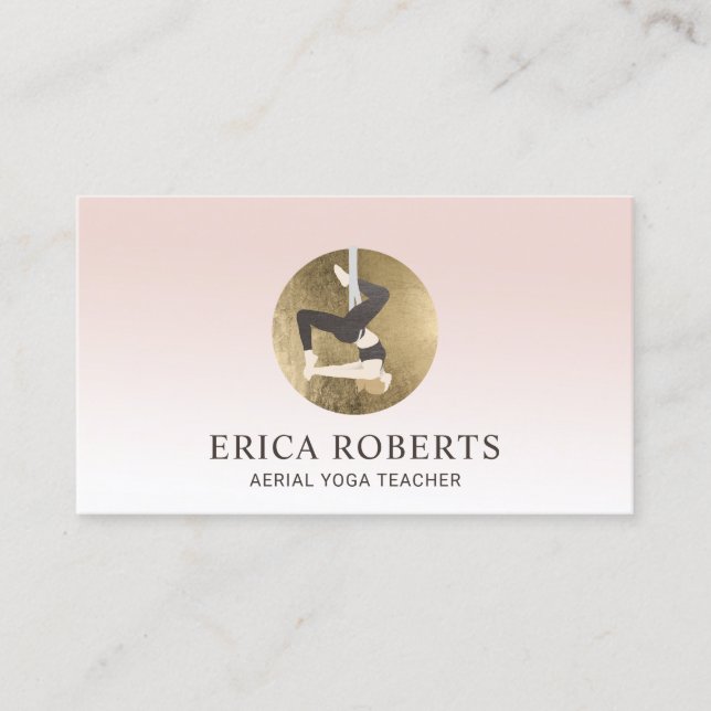 Carte De Visite Instructeur de yoga aérien au vol Logo Gold Blush  (Devant)