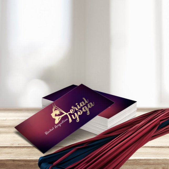 Carte De Visite Instructeur de yoga aérien Pilates Fitness Purple  (Créateur téléchargé)