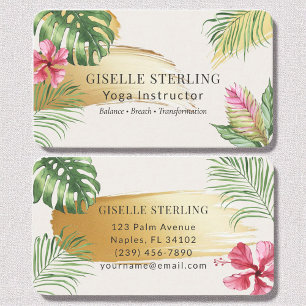 Carte De Visite Instructeur de yoga Aquarelle Tropicale Or Brossé