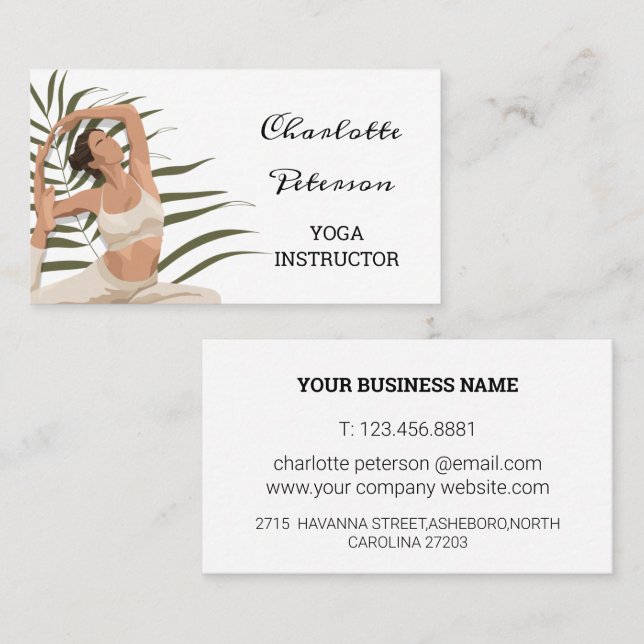 Carte De Visite Instructeur de Yoga blanc simple  (Devant / Derrière)