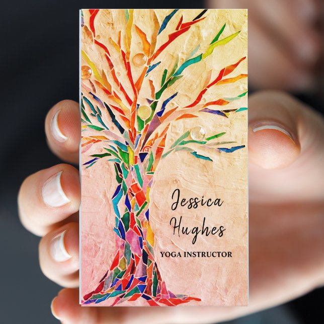 Carte De Visite Instructeur de Yoga d'arbre coloré (Créateur téléchargé)