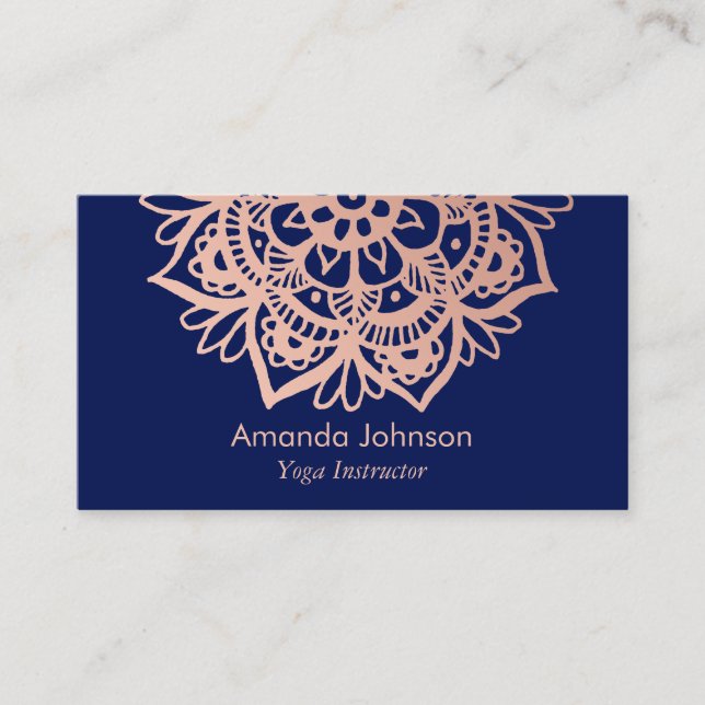 Carte De Visite Instructeur de Yoga Dark Blue Rose moderne Gold Ma (Devant)