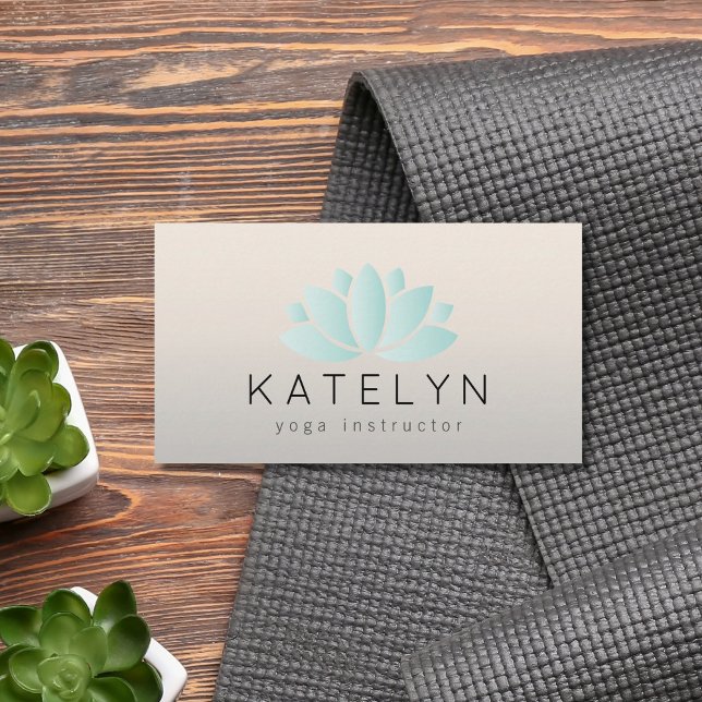 Carte De Visite Instructeur de Yoga d'Icône Lotus Bleu Élégant (Créateur téléchargé)