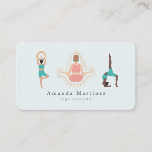 Carte De Visite Instructeur de yoga Femmes Arbre Pose Bleu clair
