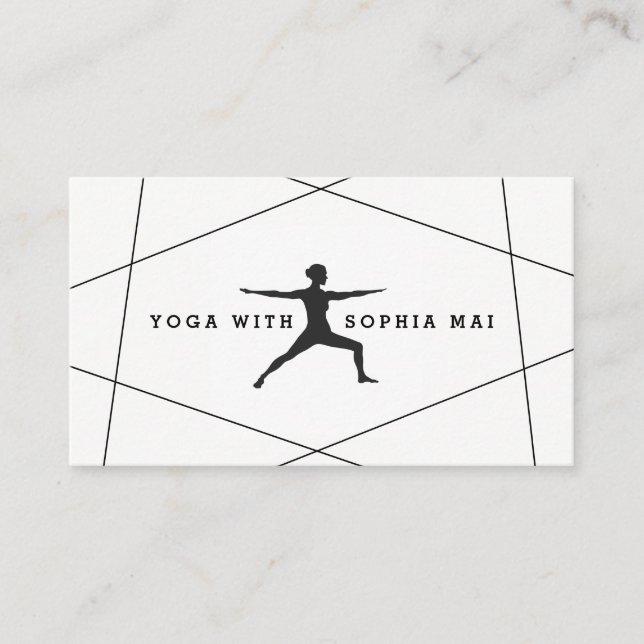 Carte De Visite Instructeur de Yoga Géométrique noir et blanc (Devant)