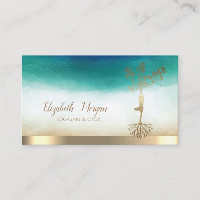 Carte De Visite Instructeur de Yoga Gold Tree femmes Silhouette (Devant)