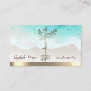 Carte De Visite Instructeur de Yoga Gold Tree femmes Silhouette