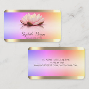 Carte De Visite Instructeur de Yoga Lotus Flower Gold Stripes Ombr