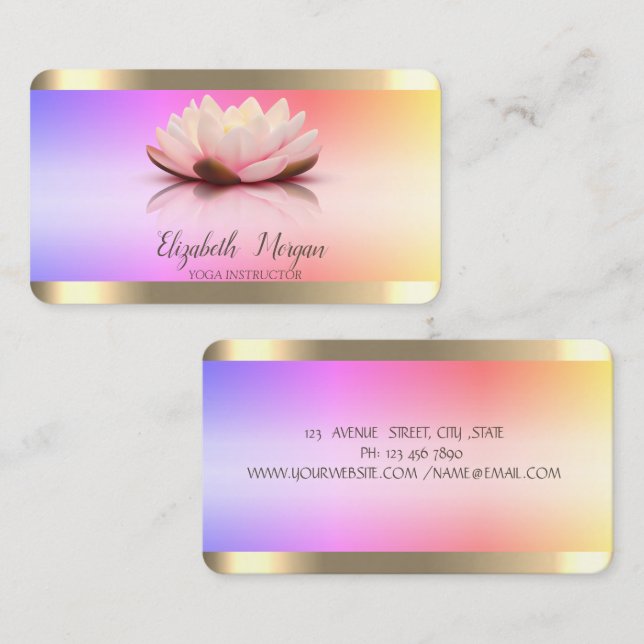 Carte De Visite Instructeur de Yoga Lotus Flower Gold Stripes Ombr (Devant / Derrière)
