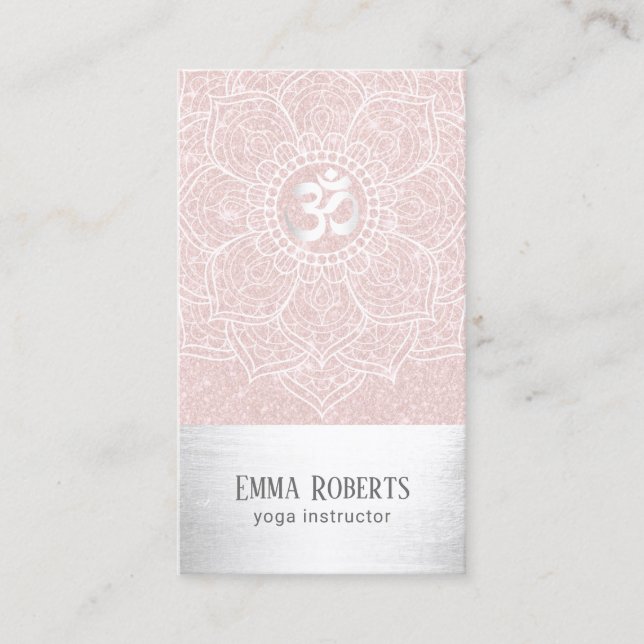 Carte De Visite Instructeur de Yoga Lotus Mandala Blush Pink & Sil (Devant)