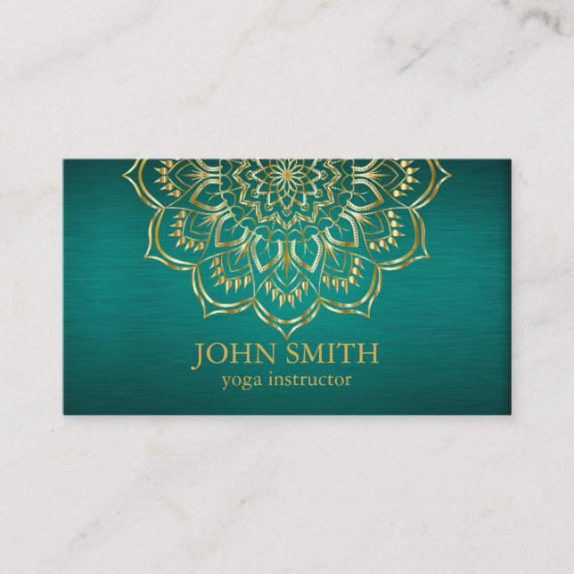 Carte De Visite Instructeur de Yoga Mandala Turquoise & Gold (Devant)