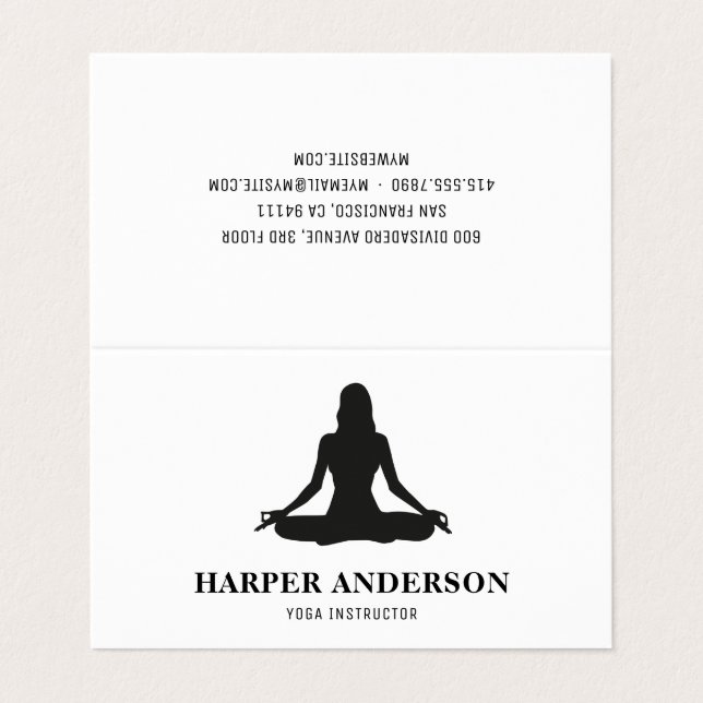 Carte De Visite Instructeur de yoga moderne | Silhouette noire min (Extérieur déplié)