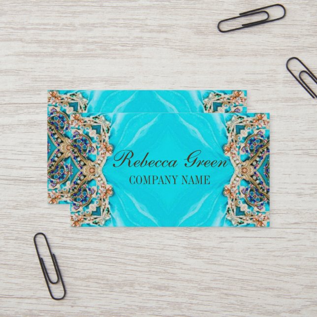 Carte De Visite instructeur de yoga Motif de henné turquoise (Devant/Arrière en situation)