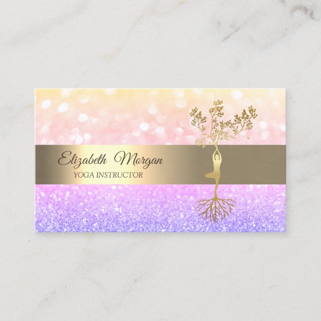Carte De Visite Instructeur de Yoga Ombre Bokeh Gold Tree (Devant)