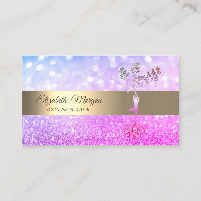 Carte De Visite Instructeur de yoga Ombre Violet Bokeh Gold Tree (Devant)