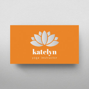 Carte De Visite Instructeur de Yoga Orange Lotus Icon Elégant Mode