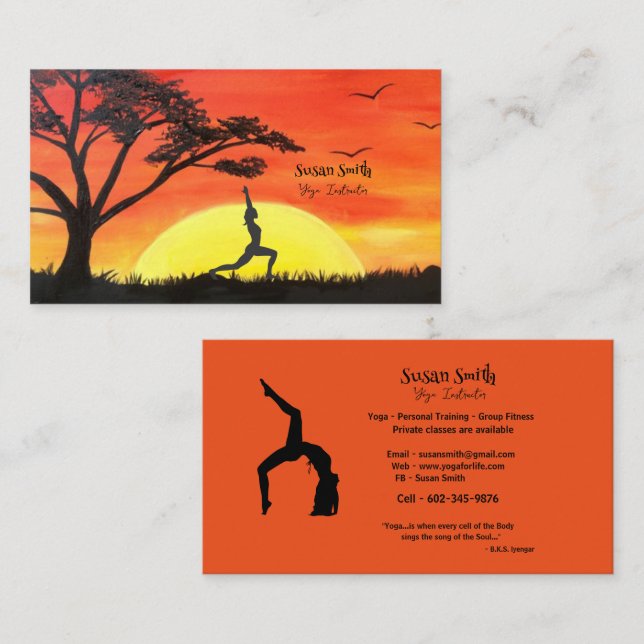 Carte De Visite Instructeur de Yoga Orange Sunset Yoga Pose (Devant / Derrière)