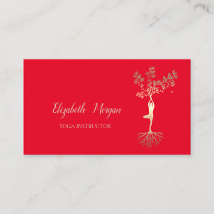 Carte De Visite Instructeur de yoga, Rouge, Arbre d'or femmes Silh