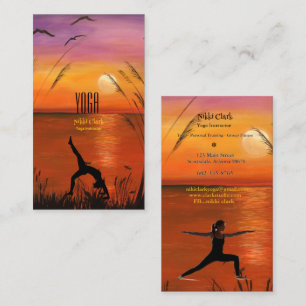 Carte De Visite Instructeur de Yoga Silhouette Pose coucher de sol