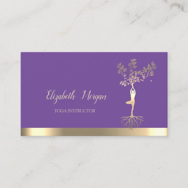 Carte De Visite Instructeur de Yoga Silhouette Violet Femmes Gold  (Devant)