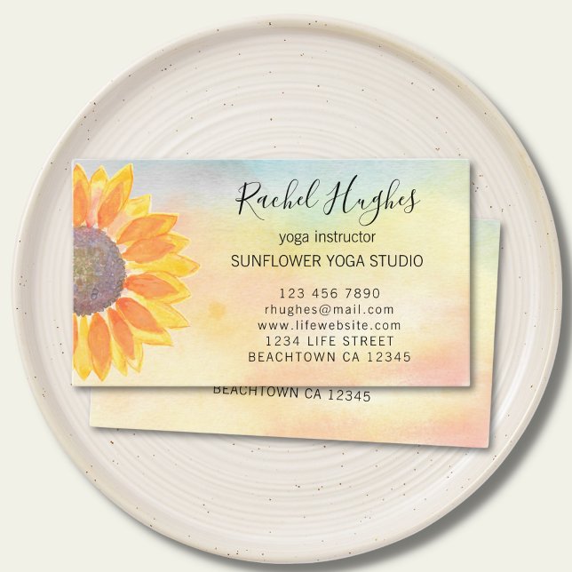 Carte De Visite Instructeur de Yoga Studio Sunflower (Créateur téléchargé)
